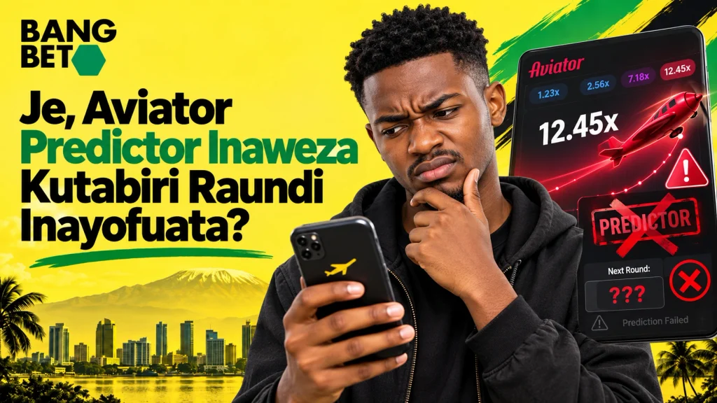 Mwanamume mwenye wasiwasi akitazama simu na onyo linalokataza matumizi ya app bandia za Aviator Predictor