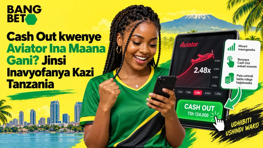 Mwanamke wa Kitanzania akishangilia huku akibonyeza kitufe cha Cash Out chenye ushindi wa TSh 124,000 kwenye mchezo wa Aviator.