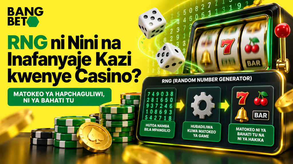 rng-ni-nini-na-jinsi-inavyofanya-kazi-casino-games Mchoro unaoonyesha jinsi mfumo wa Random Number Generator au RNG unavyobadili nambari kuwa matokeo ya haki kwenye mchezo wa casino.