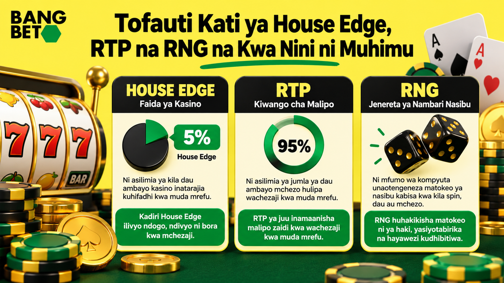 tofauti-kati-ya-house-edge-rtp-na-rng-casino Kielelezo kinacholinganisha House Edge ya 5 percent, RTP ya 95 percent na mfumo wa RNG kwenye michezo ya casino BangBet.
