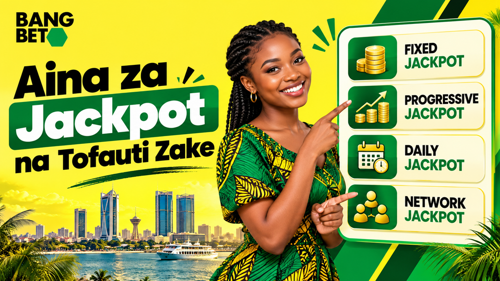 aina-za-jackpot-kasino-na-betting-tanzania Mwanamke wa Kitanzania akionyesha orodha ya aina za jackpot ikiwemo Fixed, Progressive, Daily, na Network Jackpot.