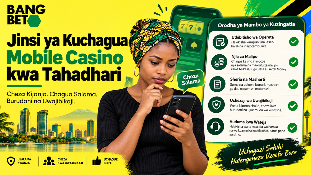 Mwanamke wa Kitanzania akitabasamu huku akitumia simu ya mkononi kucheza michezo ya kasino mtandaoni.