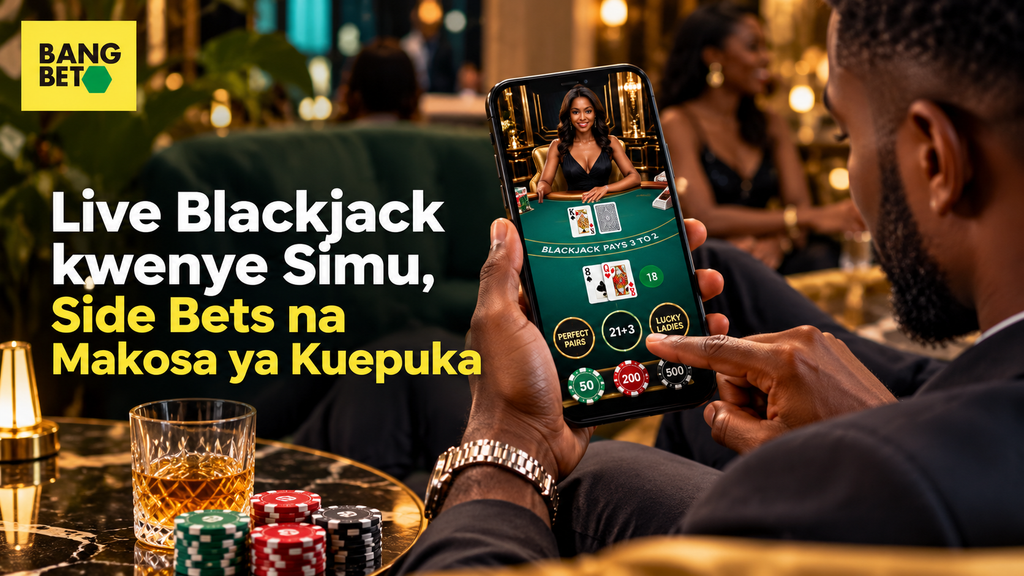 Jinsi ya Kucheza Live Blackjack Kwenye Simu na Kuepuka Makosa ya Side Bets Mchezaji akitumia simu ya mkononi kufanya dau la pembeni kwenye mchezo wa Live Blackjack