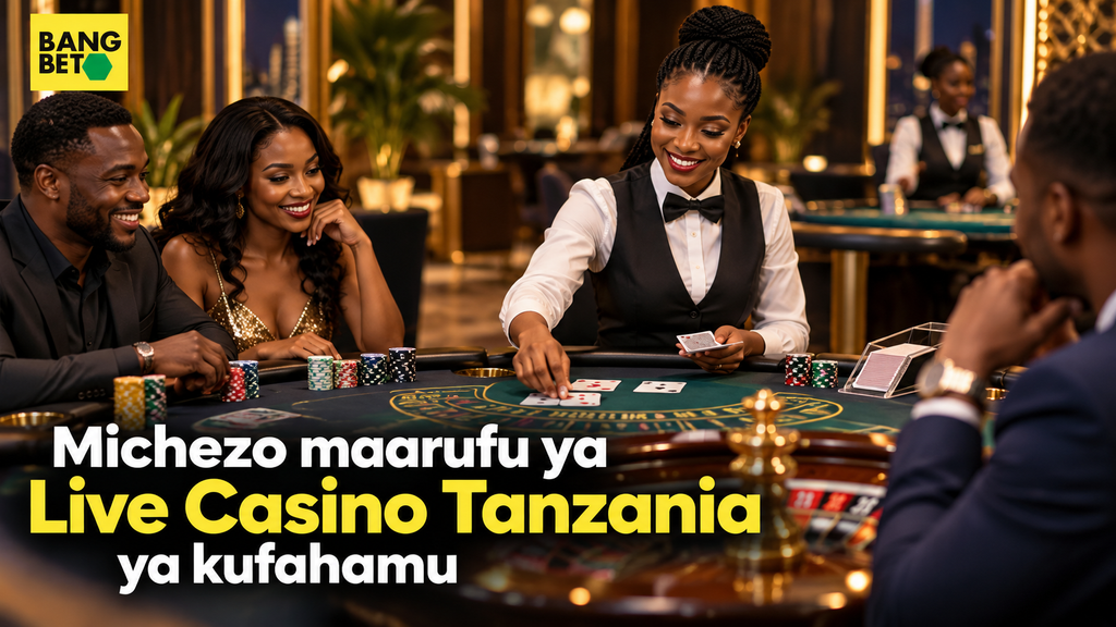 Michezo Maarufu ya Live Casino Tanzania ya Kufahamu Wachezaji wakifurahia michezo ya live casino mezani huku muuzaji akisimamia mchezo nchini Tanzania