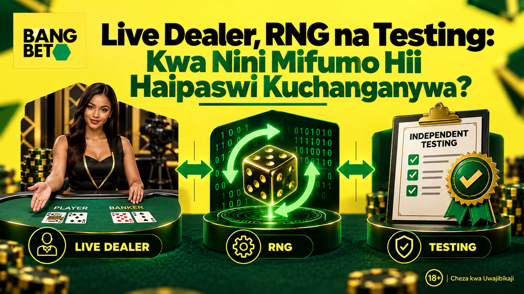 Live Dealer, RNG na Mifumo ya Upimaji Haki Kwenye Kasino ALT Text: Muonekano wa muuzaji wa moja kwa moja wa kasino pembeni y Muonekano wa muuzaji wa moja kwa moja wa kasino pembeni ya alama za RNG na cheti cha kujitegemea