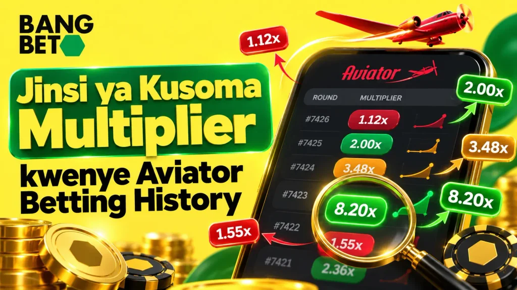 Jinsi ya Kusoma Multipliers Kwenye Aviator Betting History Picha ikionyesha kioo cha kukuza kinachochunguza namba za multipliers katika historia ya dau za mchezo wa Aviator.