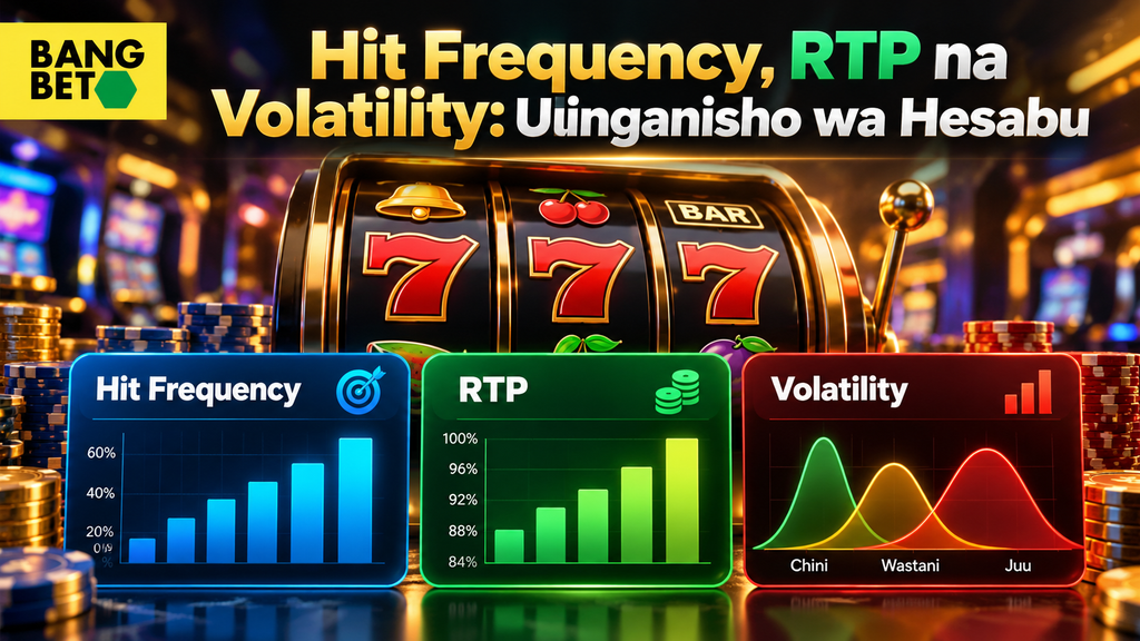 hit-frequency-rtp-na-volatility-uunganisho-wa-hesabu Grafu tatu zinazojitegemea zikionyesha viwango vya Hit Frequency, RTP ya asilimia, na viwango vya Volatility (chini, wastani, juu) kwenye mashine ya sloti.