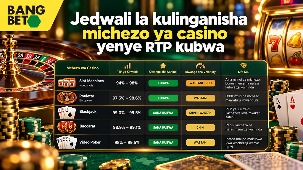 Jedwali la Kulinganisha Michezo ya Casino Yenye RTP Kubwa