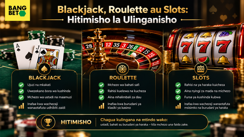 Hitimisho la Ulinganisho Kati ya Blackjack, Roulette na Slots