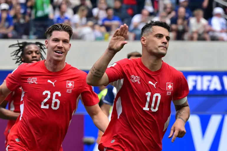 Switzerland players celebrate the opening goal against Bosnia and Herzegovina in the FIFA World Cup 2026.