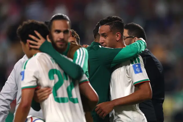 Saudi Arabia players celebrate after scoring a goal.