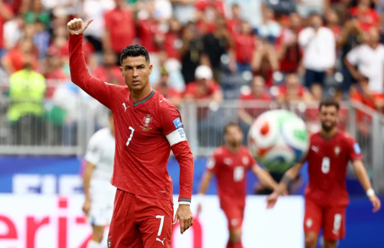 Cristiano Ronaldo celebrates with open arms for Portugal.