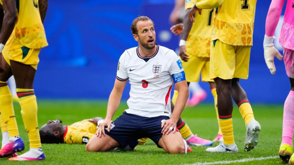 Harry Kane reacts during England's international match.