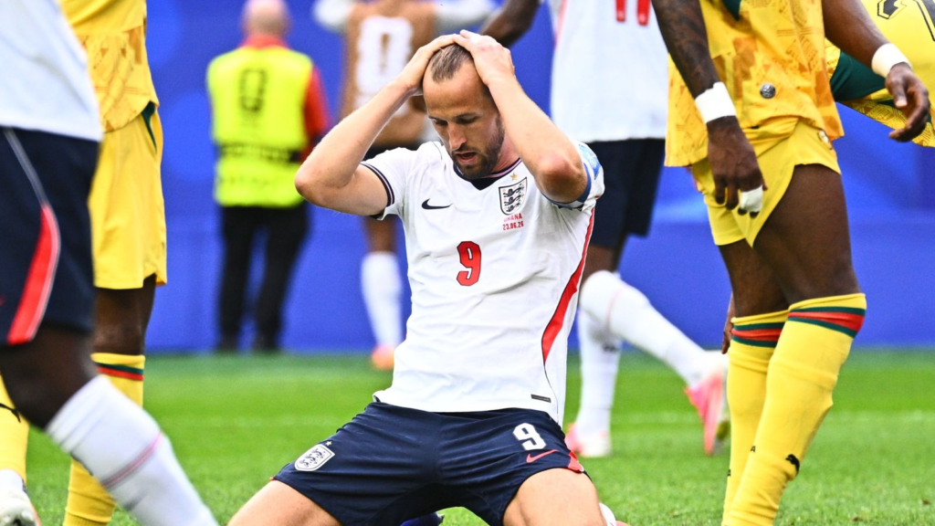 Harry Kane reacts during England's international match.