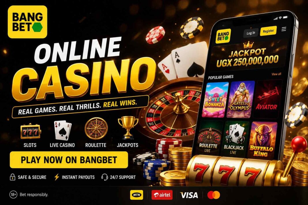 BangBet online casino banner with casino games, smartphone app, and a Play Now call-to-action.