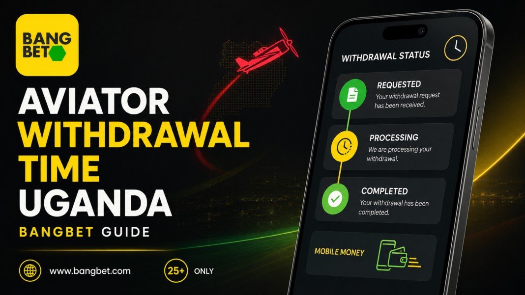 Bangbet graphic showing Aviator withdrawal stages on a smartphone.