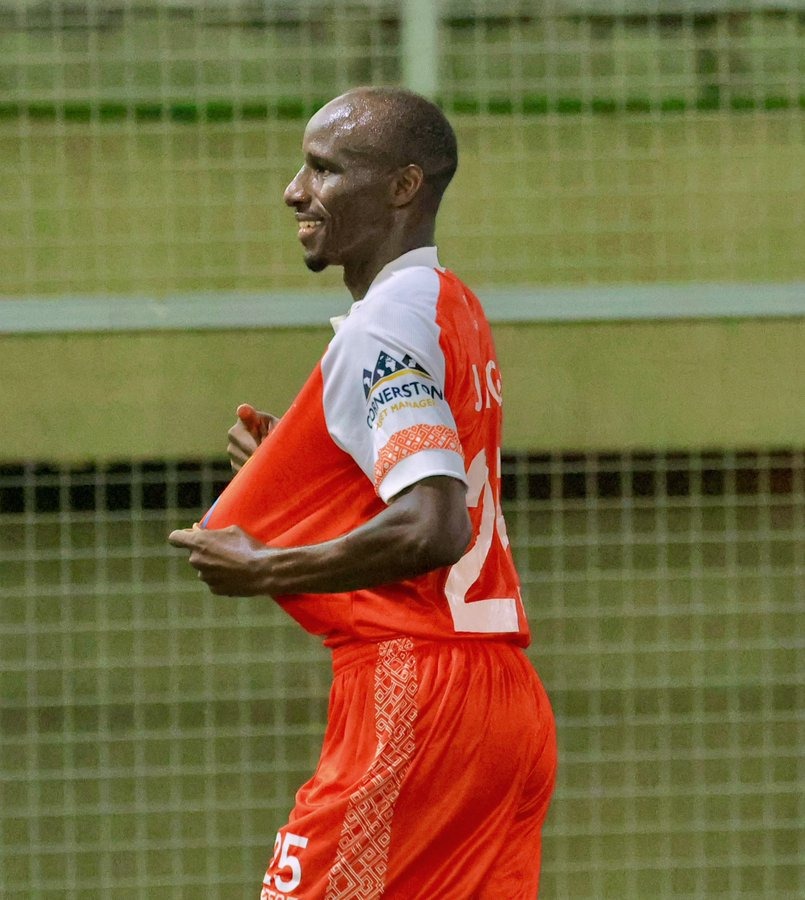 Express FC forward Nicholas Jjonga celebrates after scoring the equaliser in the 1-1 draw with Kitara FC.