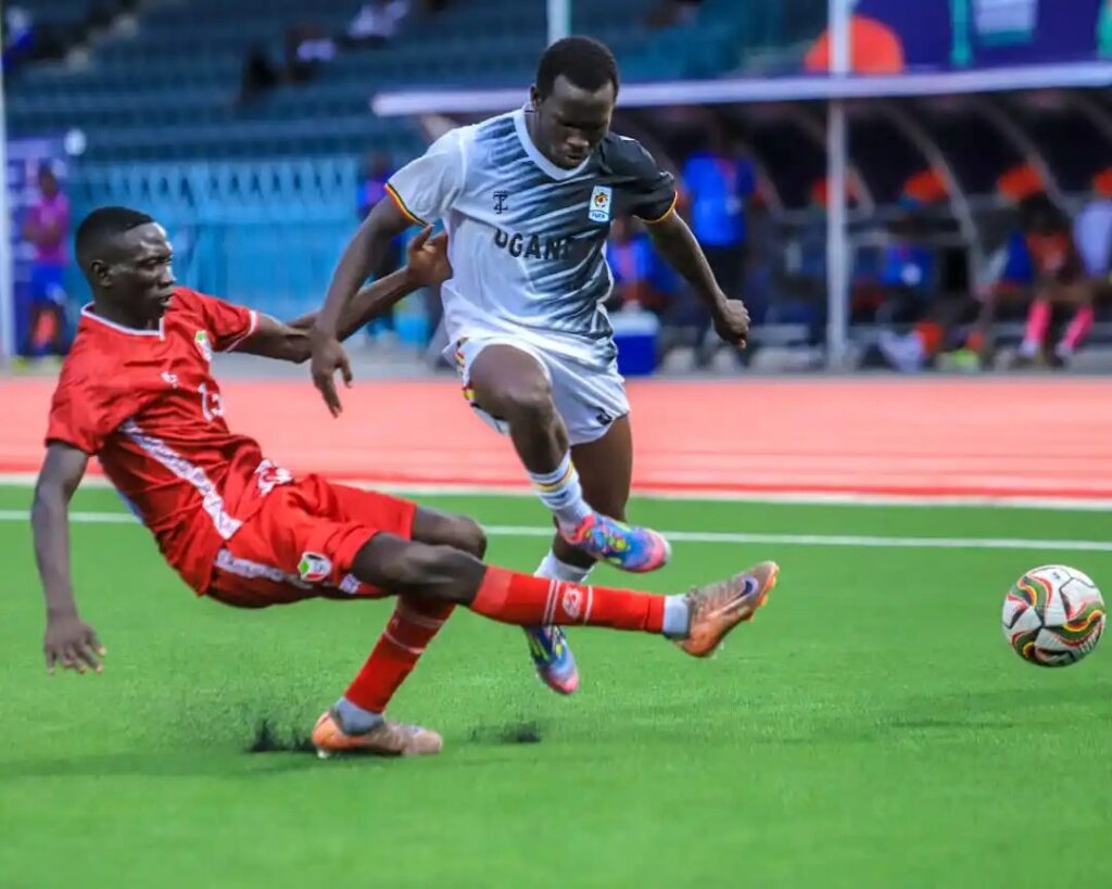 Elvis Opakrwoth dribbling past an opponent during the CECAFA 2026 championship match in Dar es Salaam.