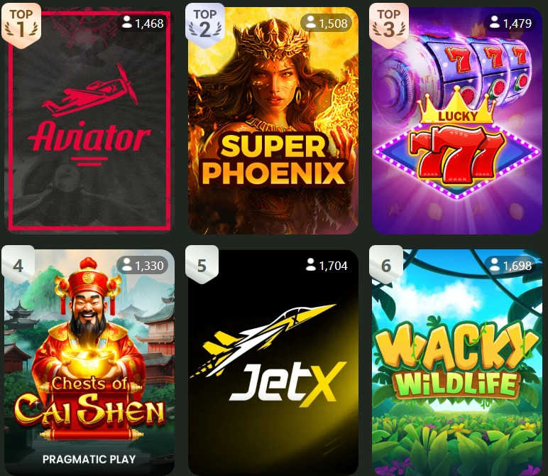 Top six Bangbet games including Aviator and JetX.