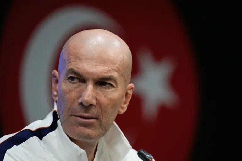 France head coach Zinedine Zidane speaking at a press conference ahead of his side's UEFA Nations League match against Türkiye.