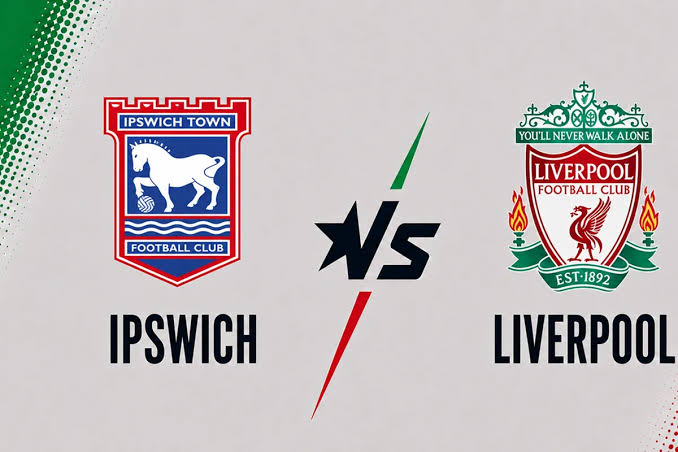 Ipswich Town vs Liverpool match preview graphic with both club crests.