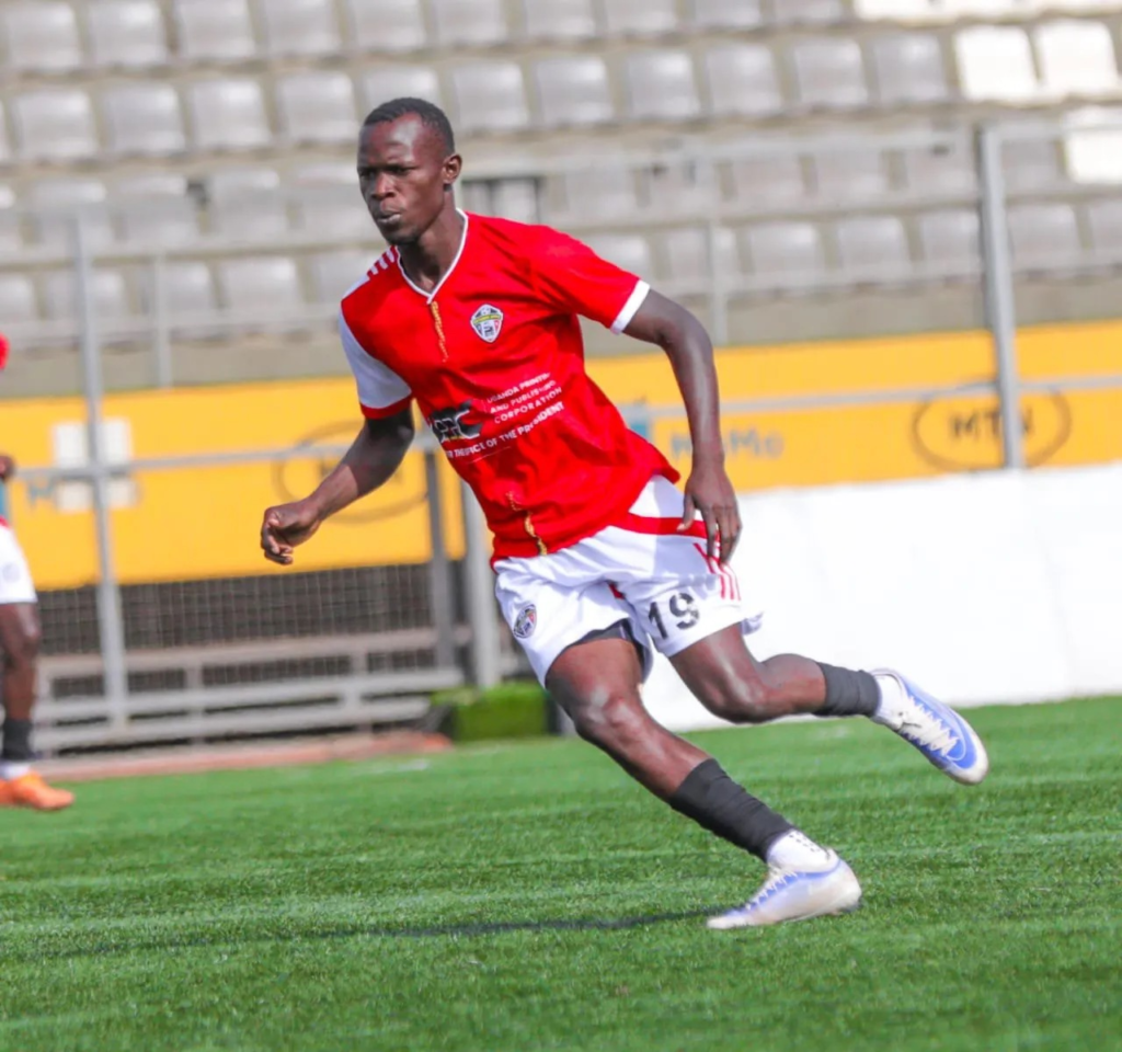 Entebbe UPPC attacker Ambrose Kigozi runs across the pitch during the UPL match against Lugazi FC at Hamz Stadium.