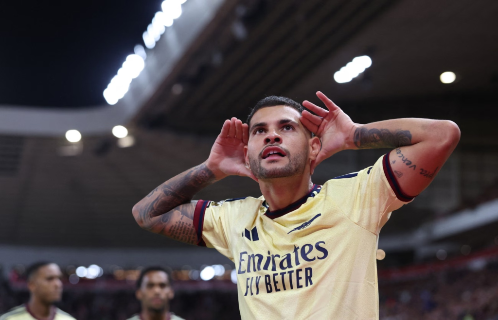 Bruno Guimarães taunts jeering Sunderland fans after scoring, in response to being booed as a former Newcastle player.