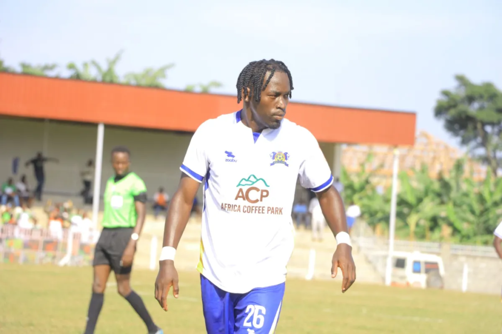 Muhammed Kanyike of Mbarara City wearing the club’s white kit during the match against Entebbe UPPC.