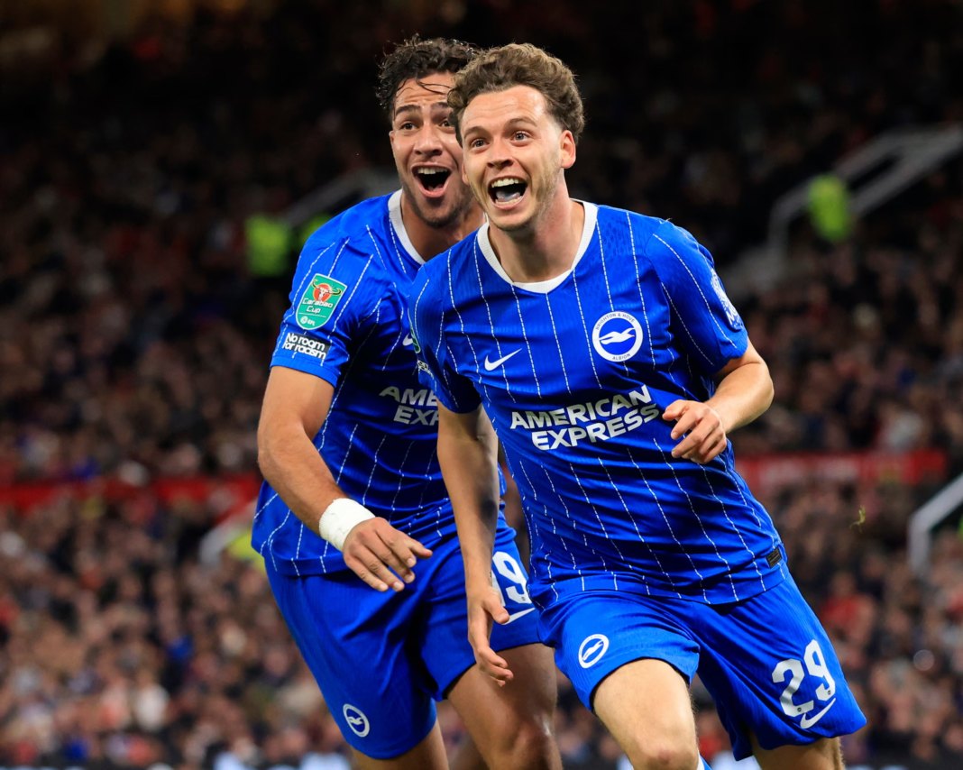 Brighton's Maxim De Cuyper celebrates after scoring the winning goal, having come on as a substitute three minutes earlier.