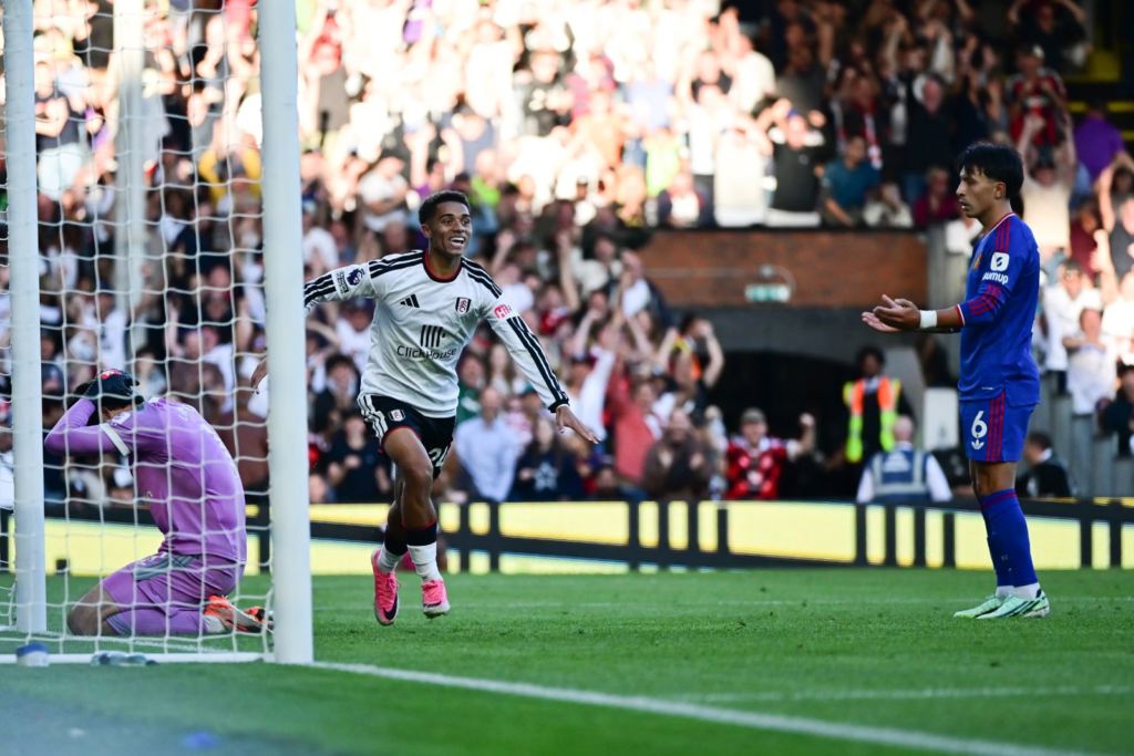 Fulham player King celebrating after his side takes the lead.