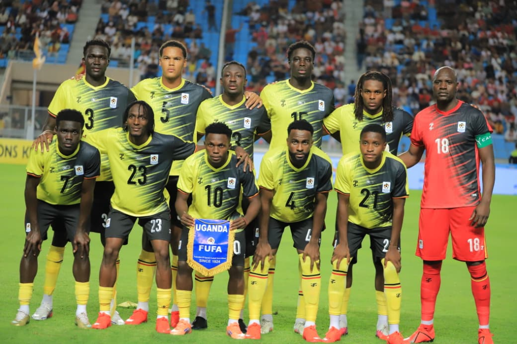 The Uganda Cranes starting XI lined up ahead of their match against Tunisia.