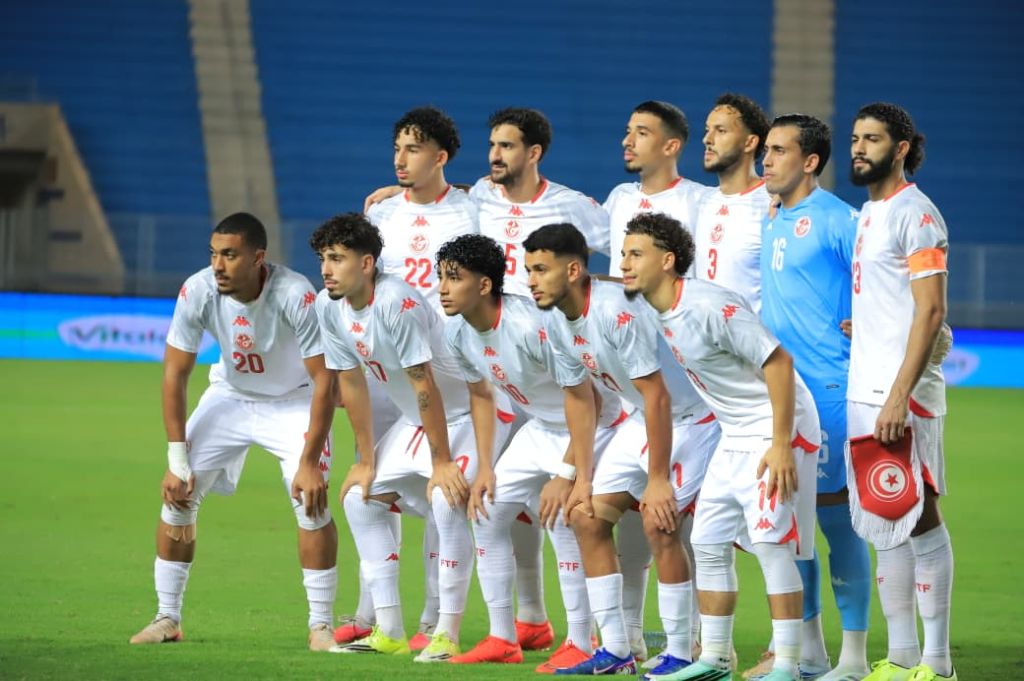 The Tunisia starting XI line up ahead of their match.