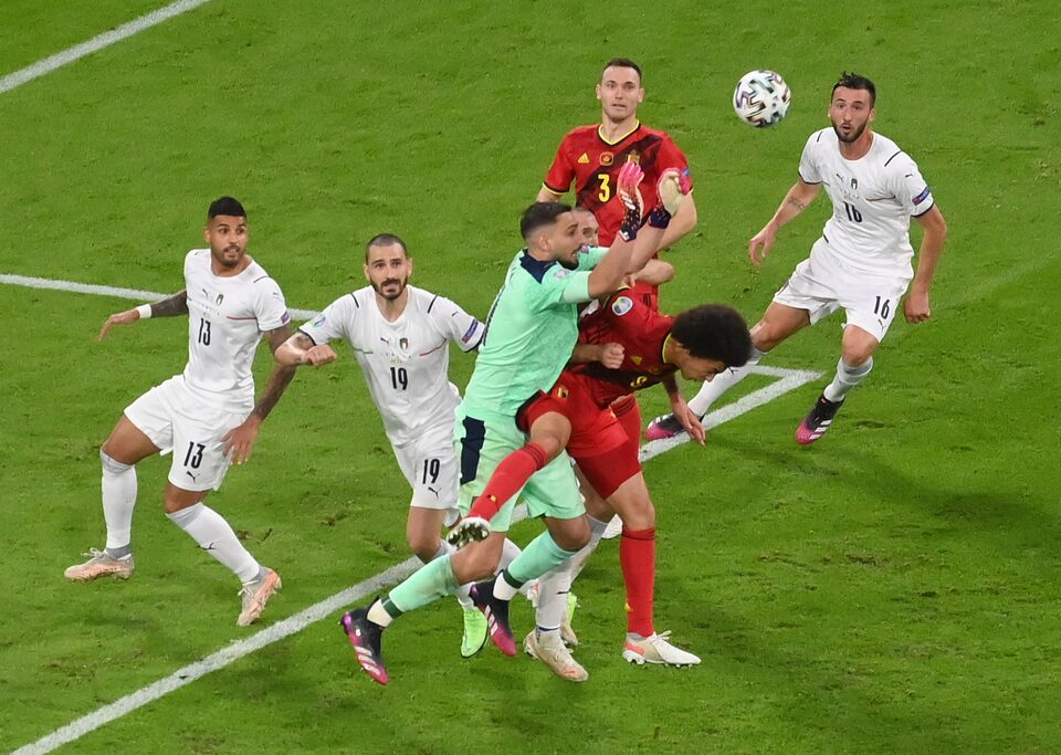 Archive photo from 2 July 2021: Italy goalkeeper Gianluigi Donnarumma in action with Belgium's Axel Witsel during their Euro 2020 quarter-final at Football Arena Munich.