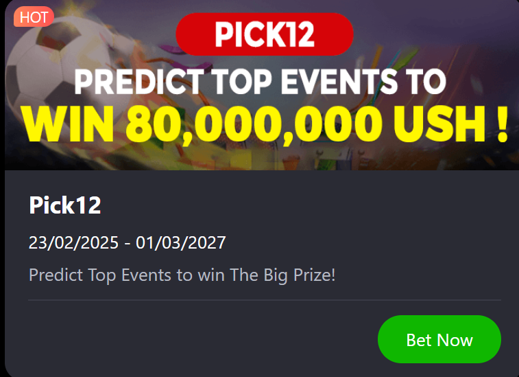 Bangbet Pick 12 promotional banner inviting players to predict 12 football events for a chance to win UGX 80 million, with a green Bet Now button.