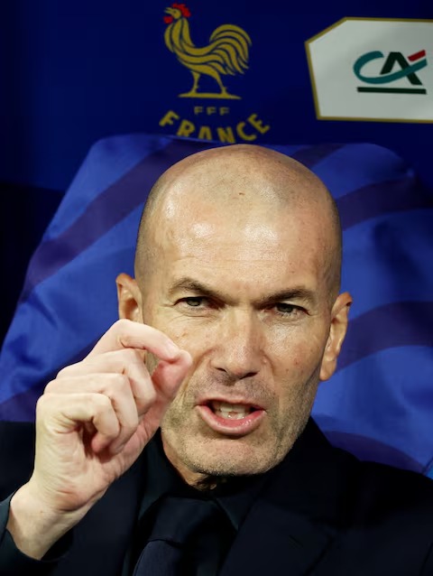 France head coach Zinedine Zidane pictured on the touchline during the match.