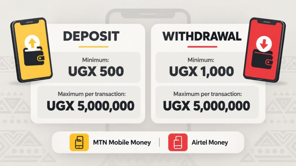 Deposit and withdrawal limits for MTN and Airtel.