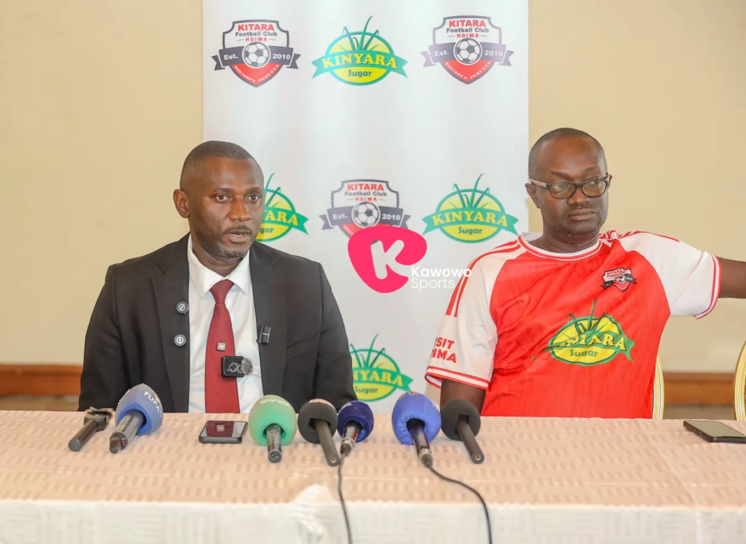 A club president and CEO addressing journalists at a press briefing at Grand Imperial Hotel, Kampala.