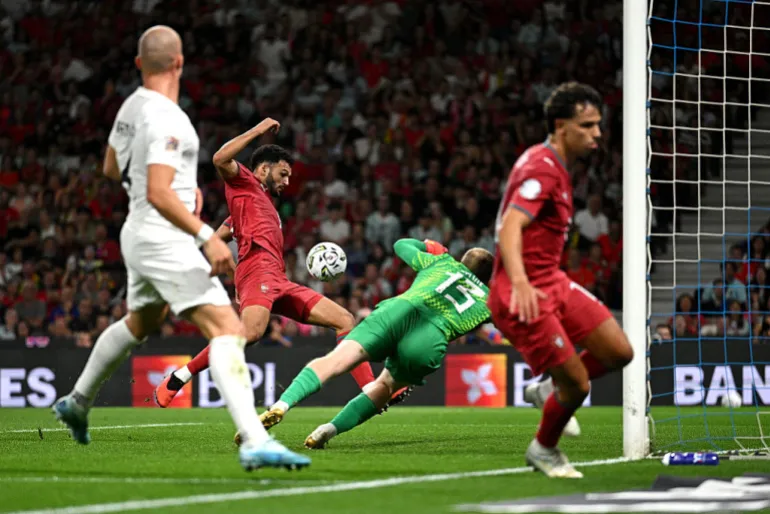 Portugal forward Gonçalo Ramos scoring his team's second goal.