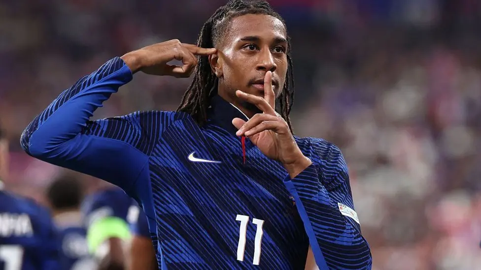 France forward Michael Olise pictured during the match in which he came off the bench to have a hand in three of his side's four goals.