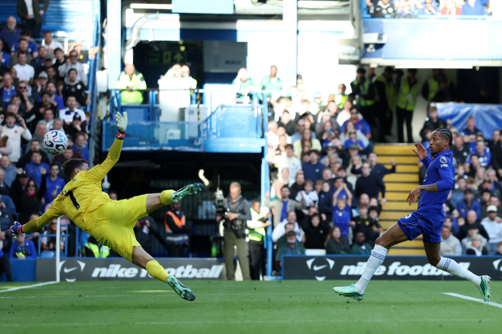 Chelsea forward João Pedro finishing from close range to score his second goal of the game and Chelsea’s fourth against Bournemouth.