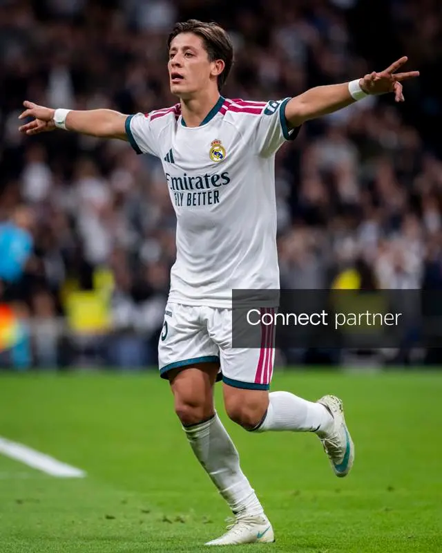 Arda Güler celebrates scoring against Sevilla at Bernabéu.